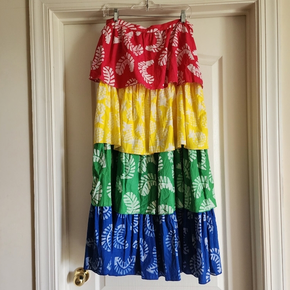 🔥Aqua + Studio 189 💯 Cotton Tiered Rainbow-Block Design Maxi Skirt - Picture 3 of 12
